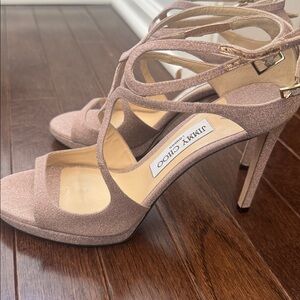 Jimmy Choo Shimmering Lance Tan Strappy Heels New with defect (see detail)